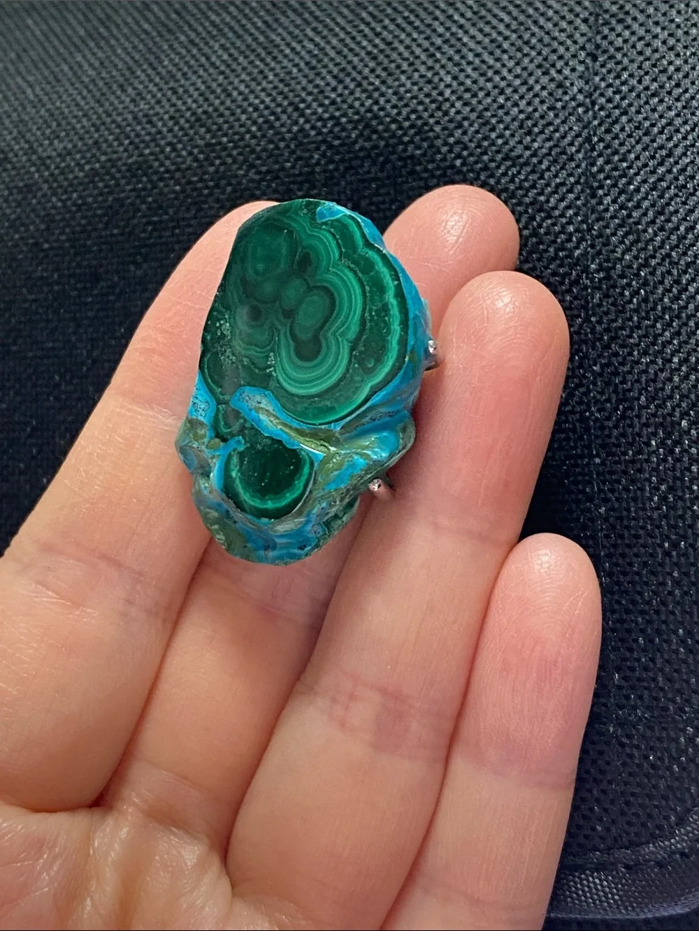 Natural Chrysocolla Malachite Raw Crystal Cluster Statement Ring - Picture 3 of 10